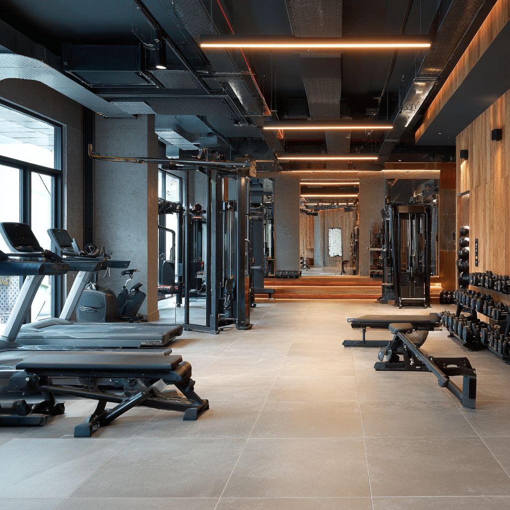 Modern fitness studio with professional equipment for adults over thirty